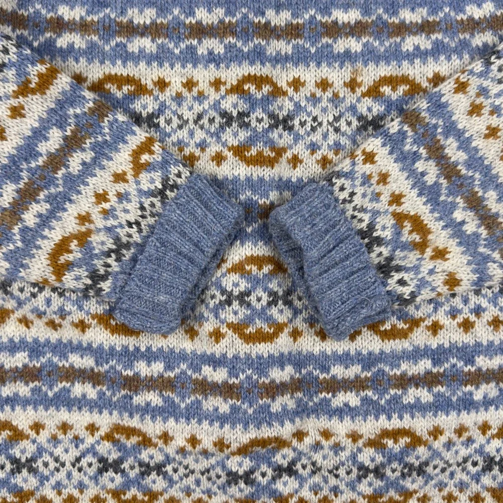 Vtg 70s McGregor Fair Isle Wool Blend Sweater Men's Large Blue Made USA Guam